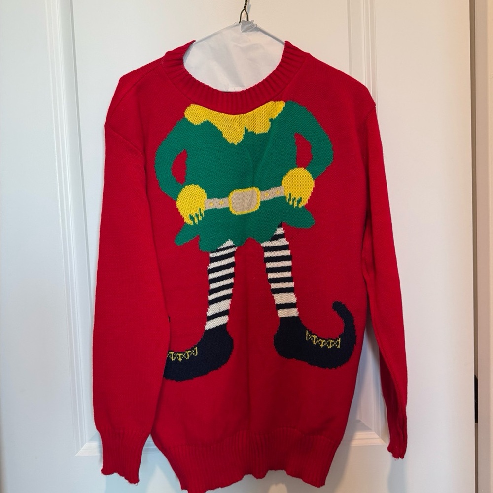 Ugly Sweater Red Elf Crewneck Sweater - Unbranded